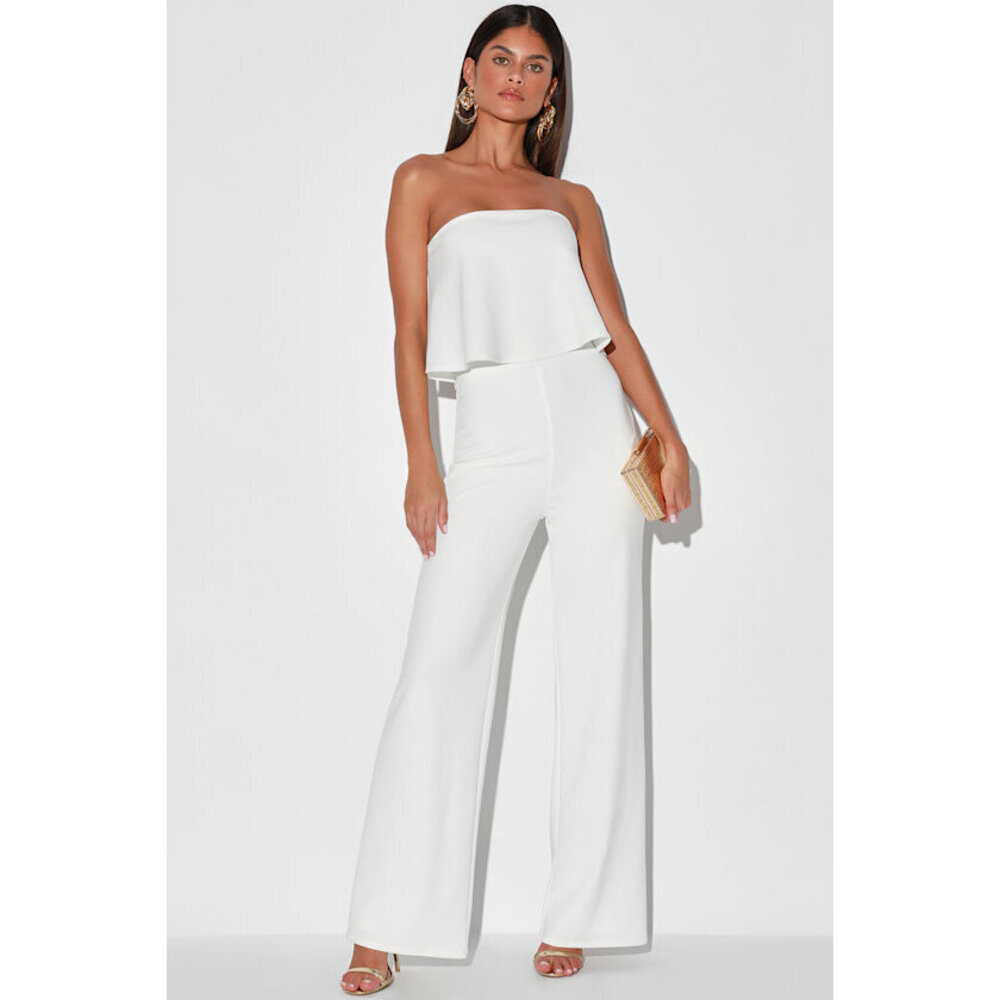 Lulus What Lovers Do White Strapless Wide-leg Jumpsuit - Size S…worn once